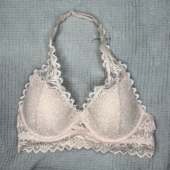 Victoria’s Secret Pink Lace Bralette Lightly Lined Halter Bra Medium - Picture 1 of 7